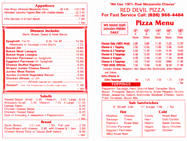 Red Devil Menu